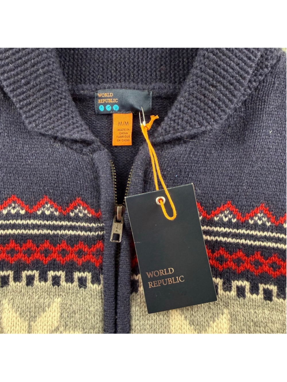Fair Isle Sweater Women’s M World Republic Lambswool NWT Apres Ski Nordic Navy - Picture 7 of 14